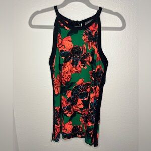 Vince Camuto Floral Halter Neck Top - Green and Orange